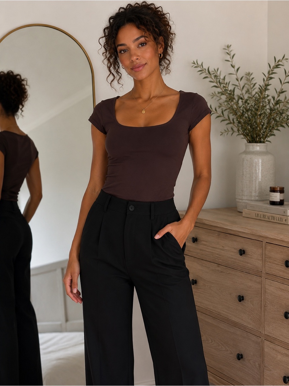 XS Aeropostale Short Sleeve Scoop Neck Sculpt Top Dark Brown Sculpting Shaping